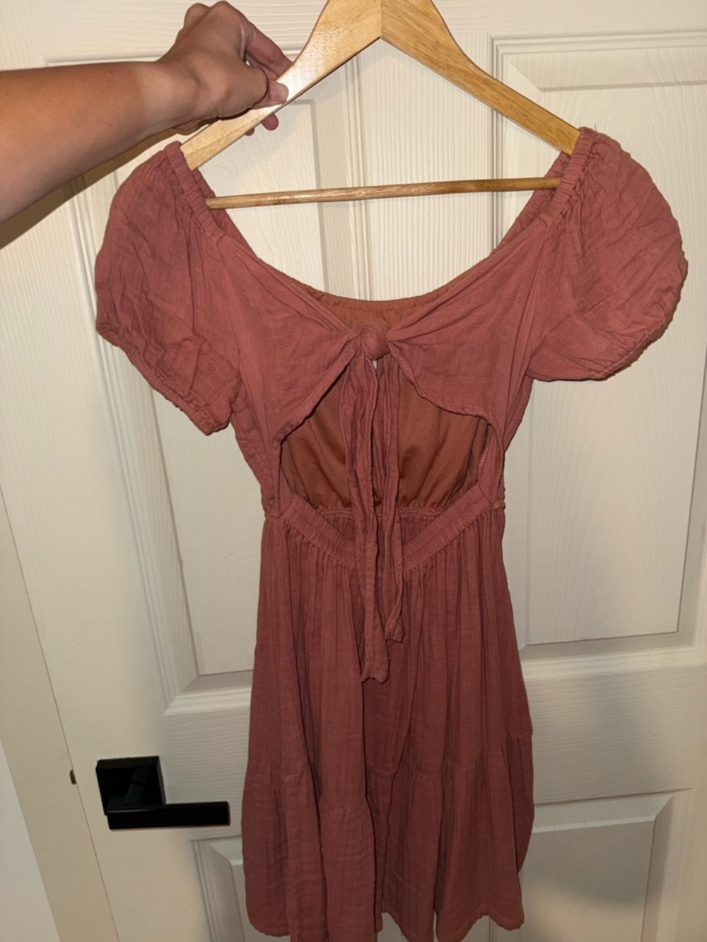 Jessica Simpson Dusty Rose Tie-Back Puff Sleeve Mini Dress